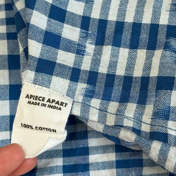 Apiece Apart Blue Plaid Gingham Puff Sleeve Top Size Large Ikat Blouse Cottage - Picture 7 of 11
